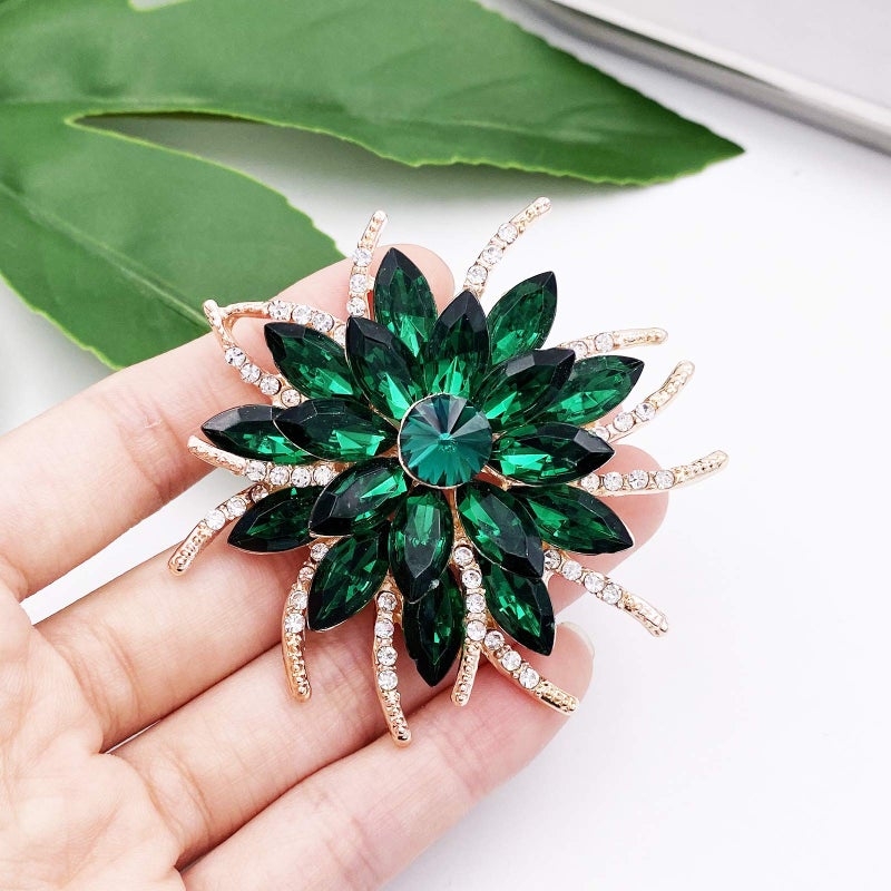 LAXPICOL Vintage Women's Green Austrian Crystal Elegant Flower Brooch Wreath Wedding Broach Pin - Image 4